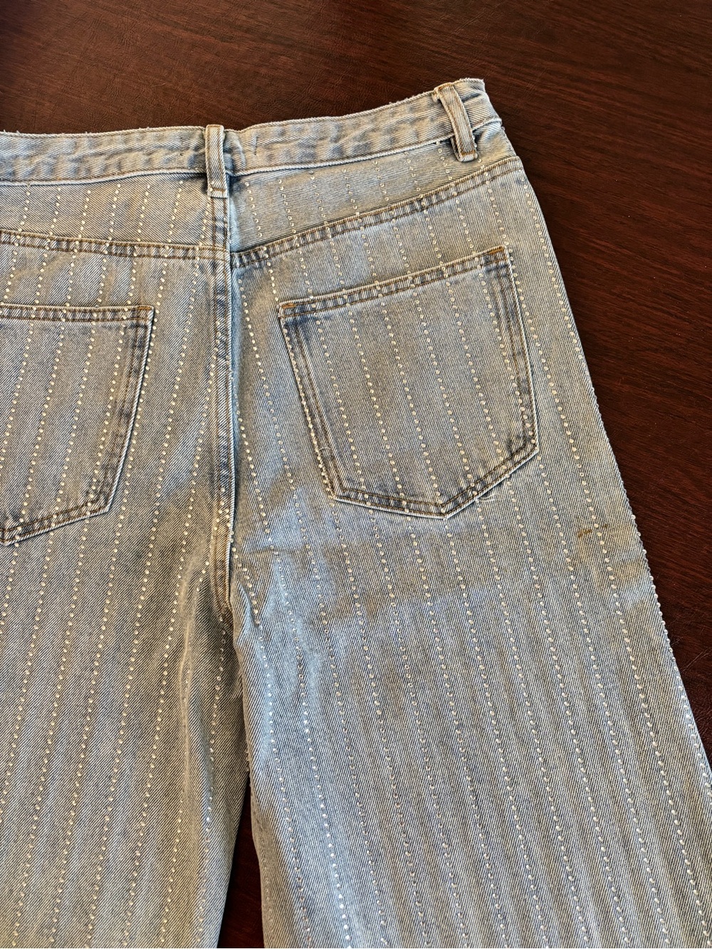 Lulus Danice Light Wash Denim Rhinestone Straight Leg Jeans Blue - Size M - Picture 9 of 9